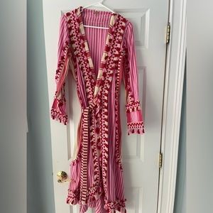 Most Fun Pink/Red/Cream Wrap Dress